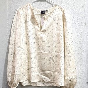 GAP Cream Polka-Dot Puff Sleeve Blouse Women's Size M